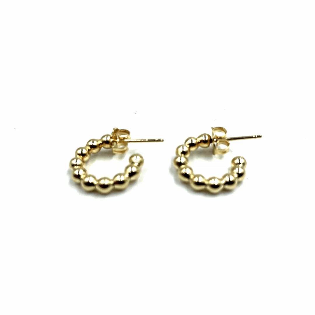 8MM Beaded Hoop Post Earring - Gold Filled