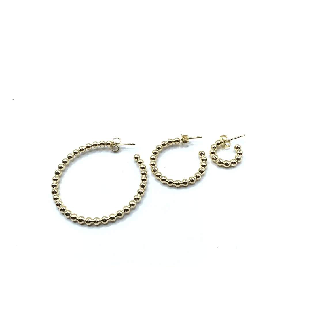 8MM Beaded Hoop Post Earring - Gold Filled