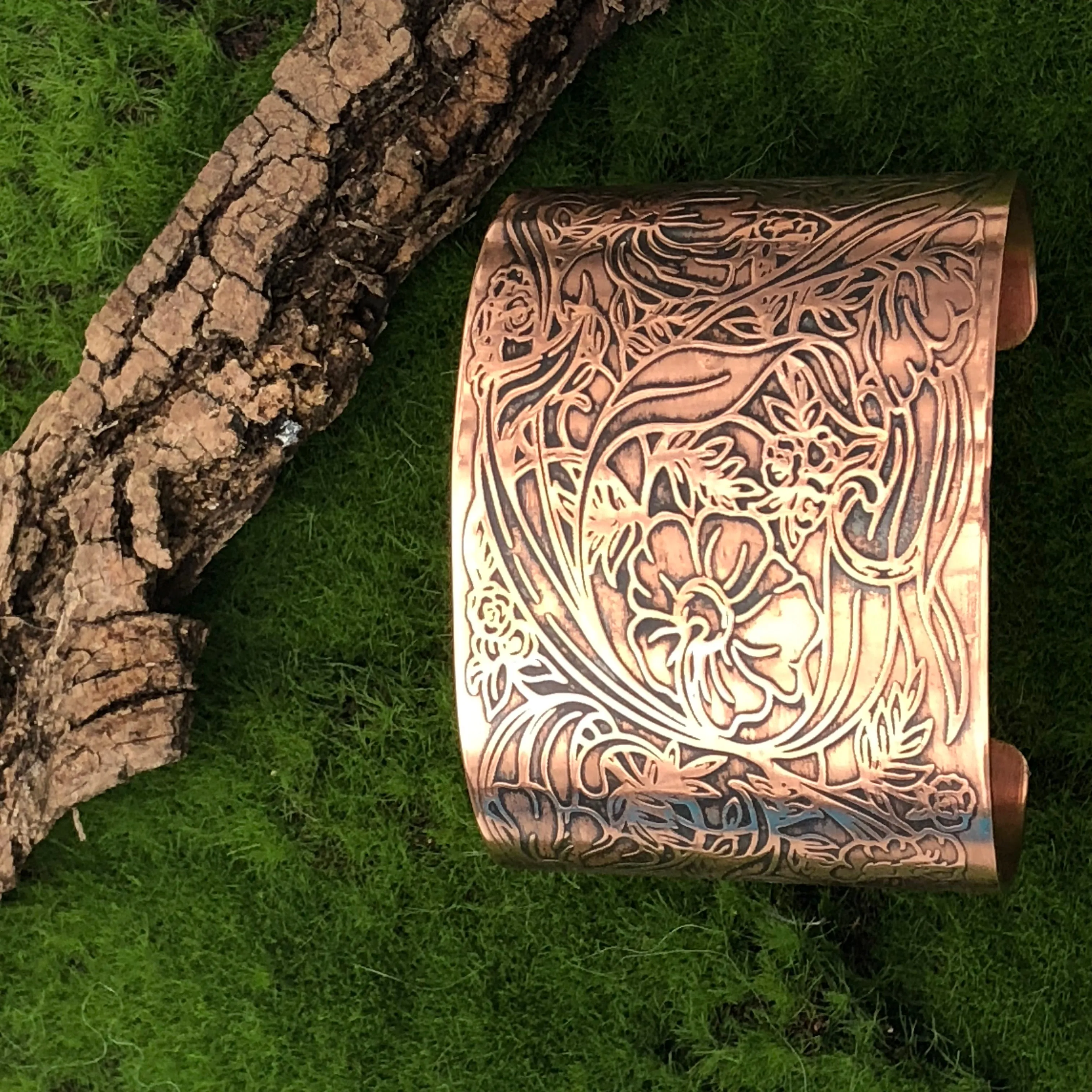 Art Deco Flowers Copper Cuff