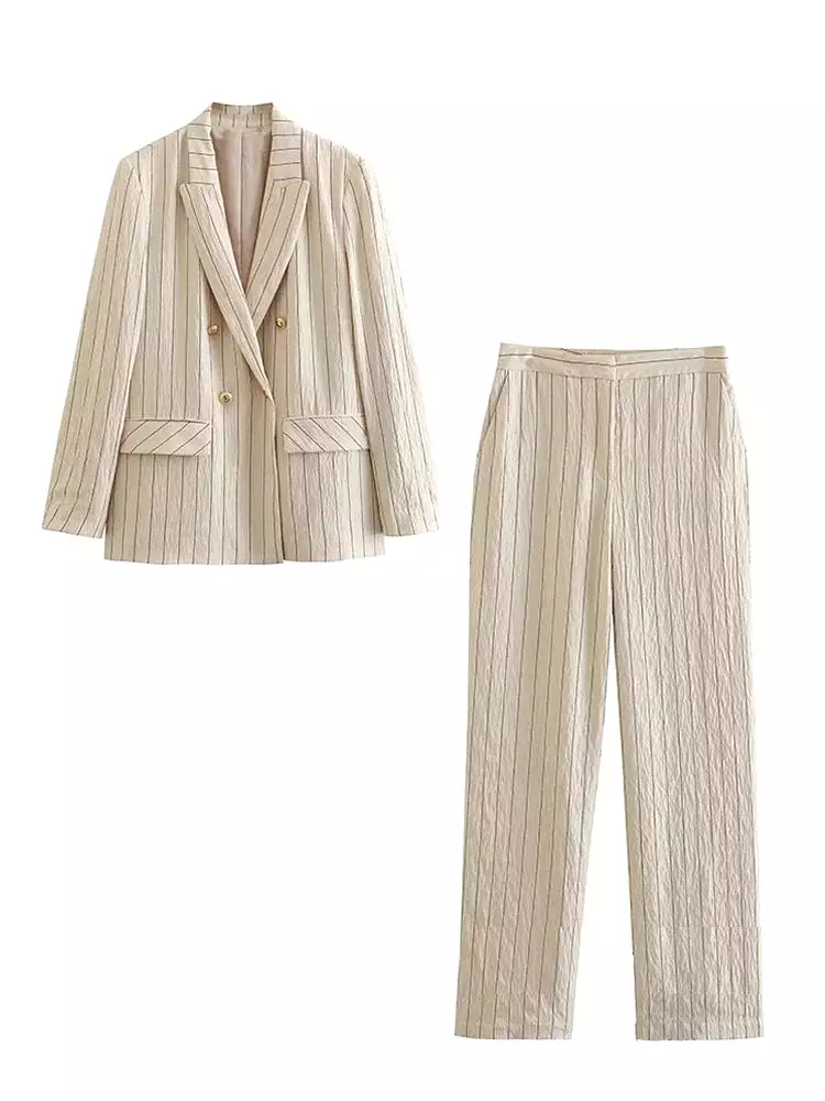 Ashore Shop Office Women Suit Stripe Loose Pant Suits