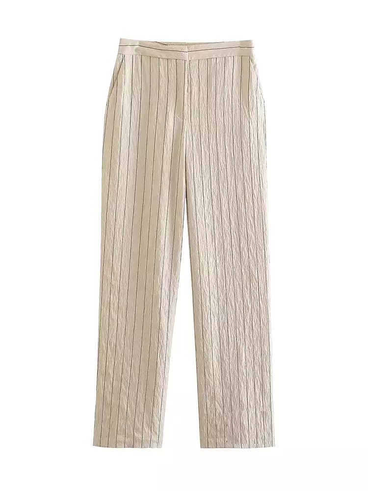 Ashore Shop Office Women Suit Stripe Loose Pant Suits