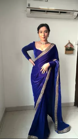 Beautiful Velvet Saree with Blouse  for Women -SSS001VS