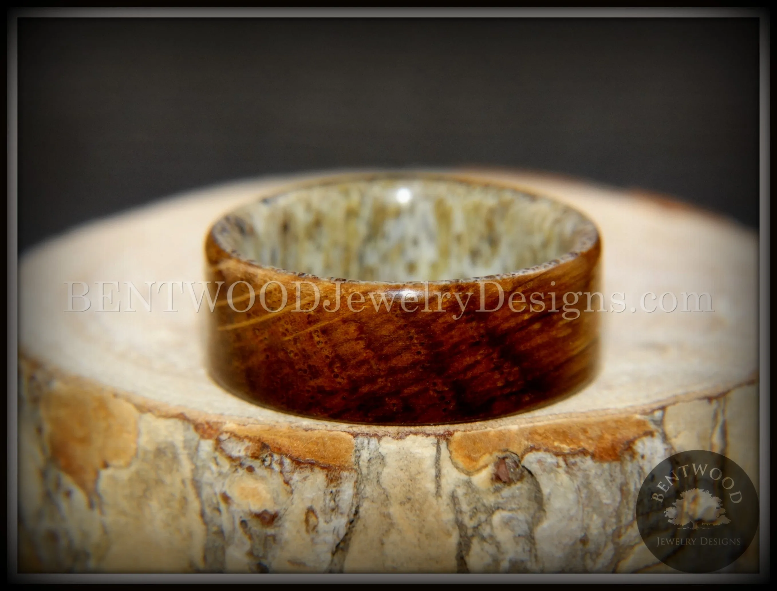 Bentwood Ring - The Whiskey Hunter Whiskey Oak Barrel on Deer Antler