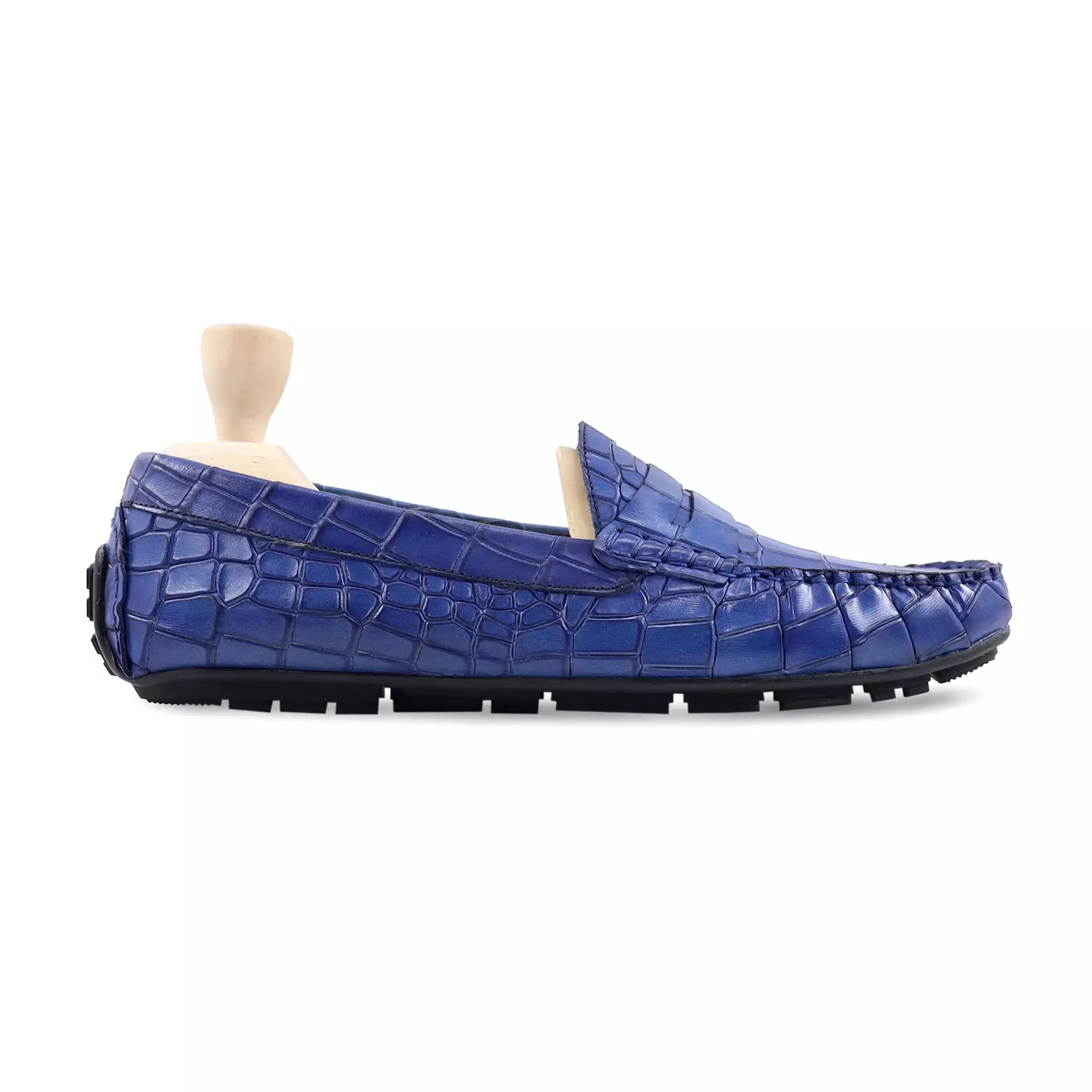 Botan - Men's Blue Crocodile Printed leather Driver Shoe