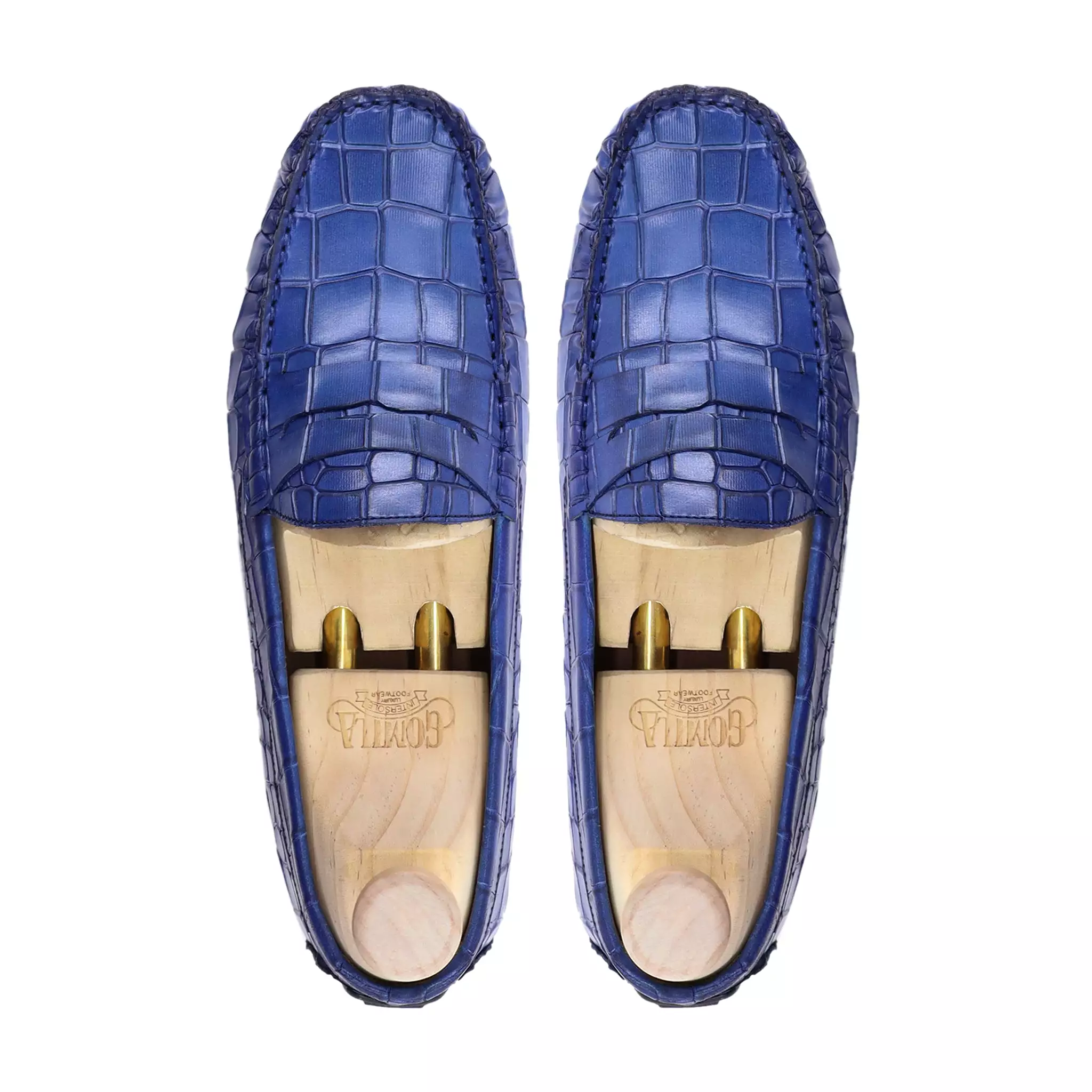 Botan - Men's Blue Crocodile Printed leather Driver Shoe