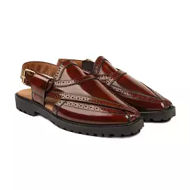 BROOKLYN - OXBLOOD BOX LEATHER HIGH SHINE SANDAL