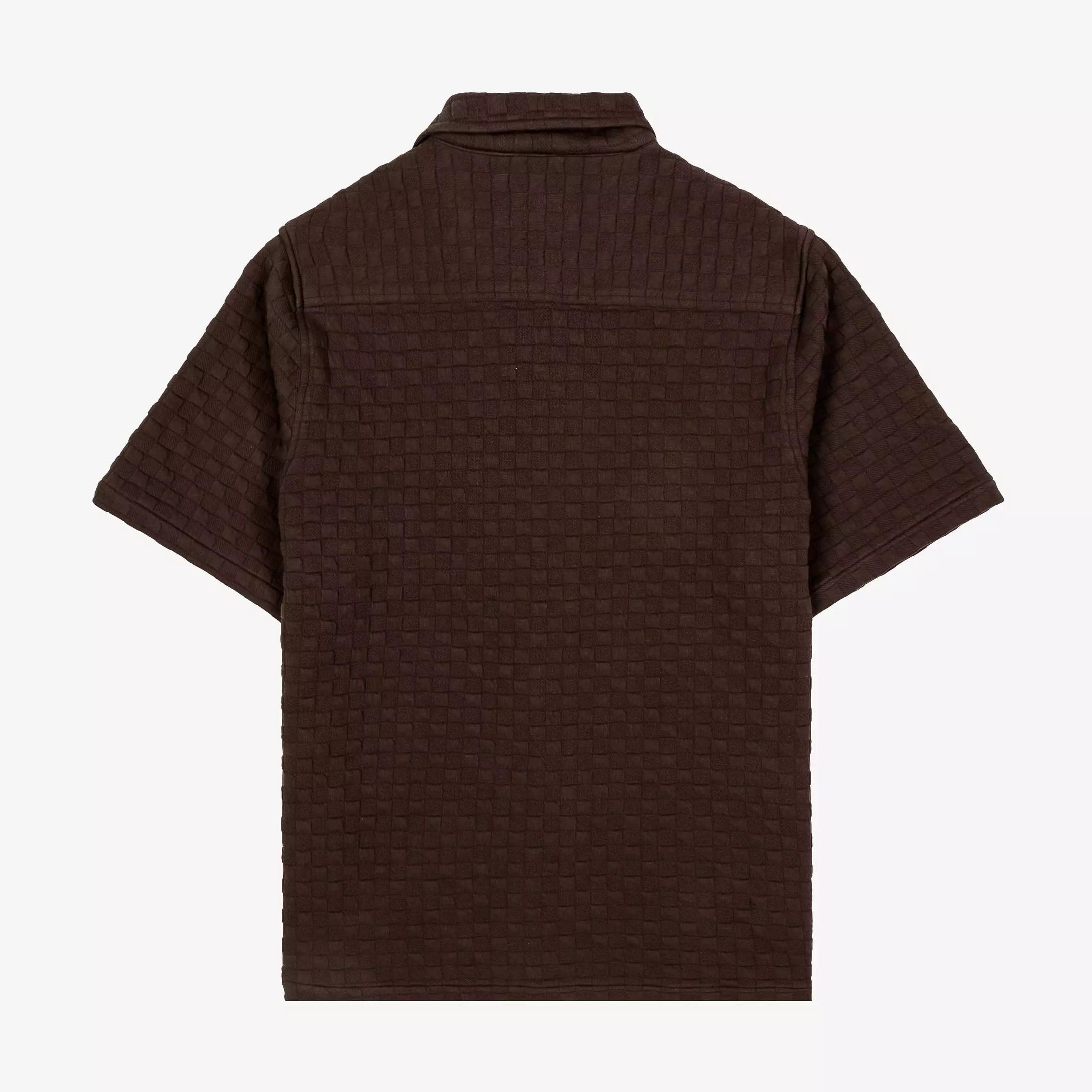 Checkered Knit Mens Short Sleeve Shirt (Brown)