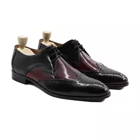 COZMEL - FUSION OF BLACK AND OXBLOOD BOX LEATHER HIGH SHINE DERBY