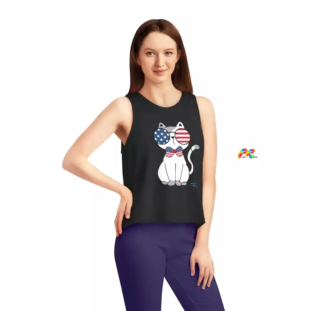 Cropped Tank Top Fourth of July Cat