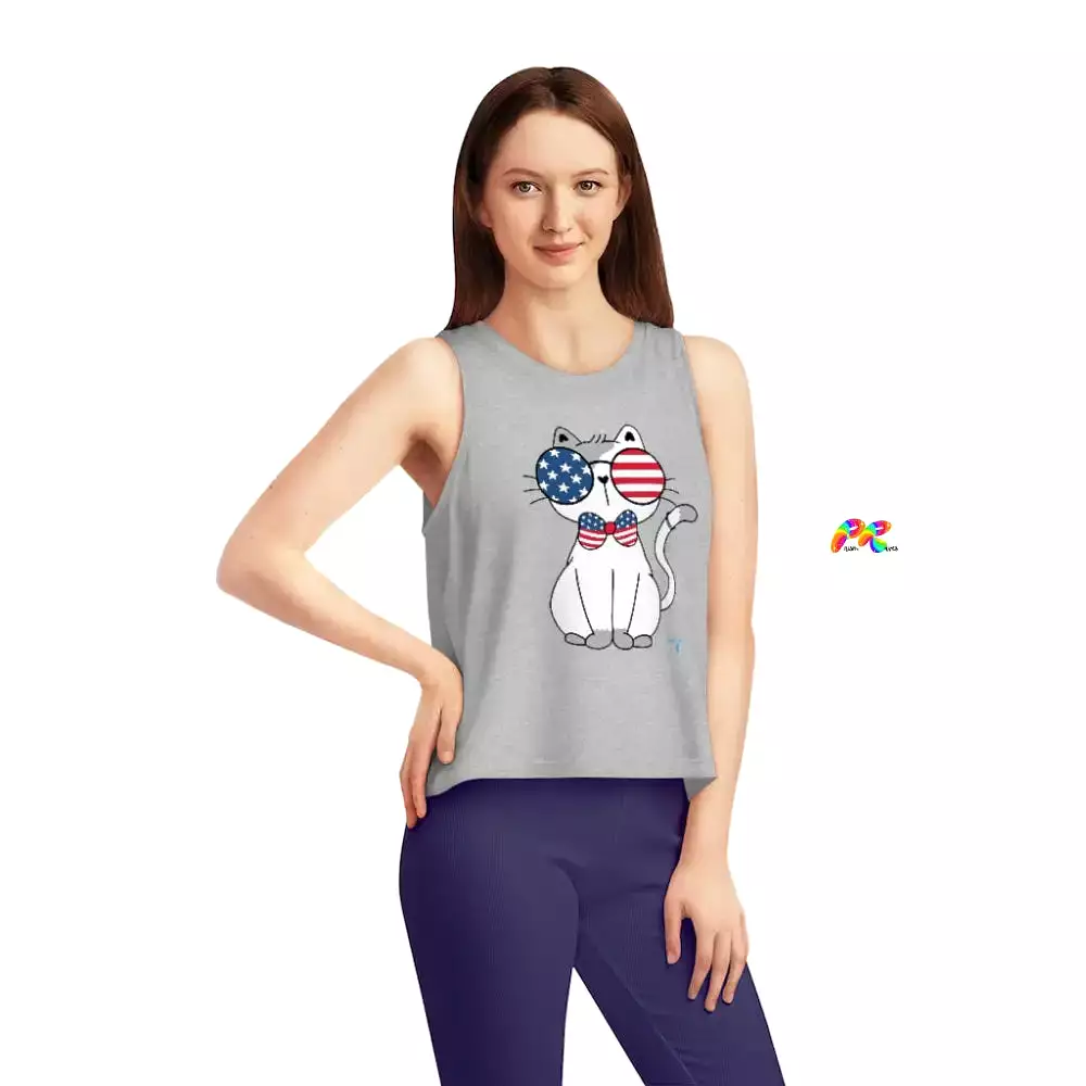 Cropped Tank Top Fourth of July Cat