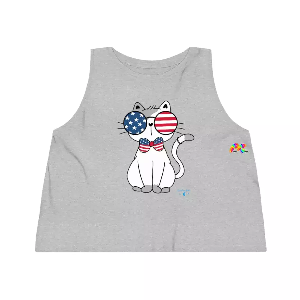 Cropped Tank Top Fourth of July Cat