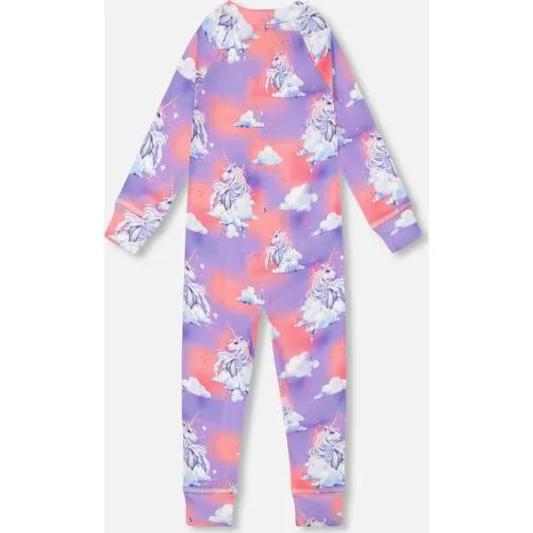 Deux par Deux Cloud Unicorn Print One-Piece Thermal Underwear, Lilac