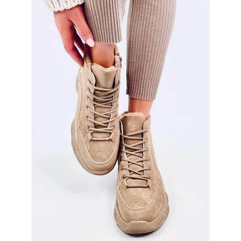 Elius Khaki insulated winter sneakers beige