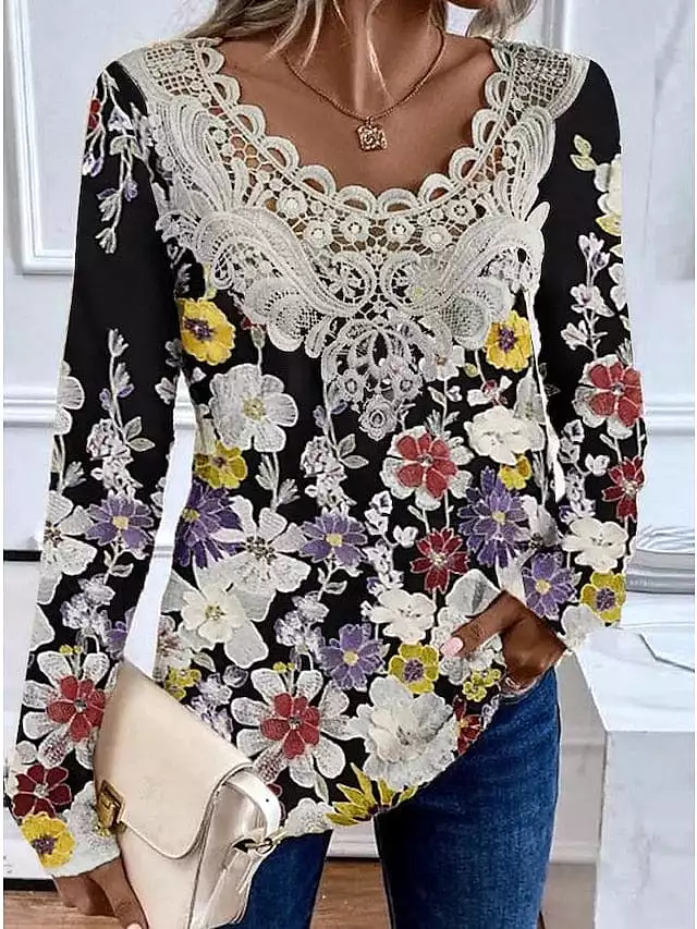 Floral Print Lace Women's Blouse