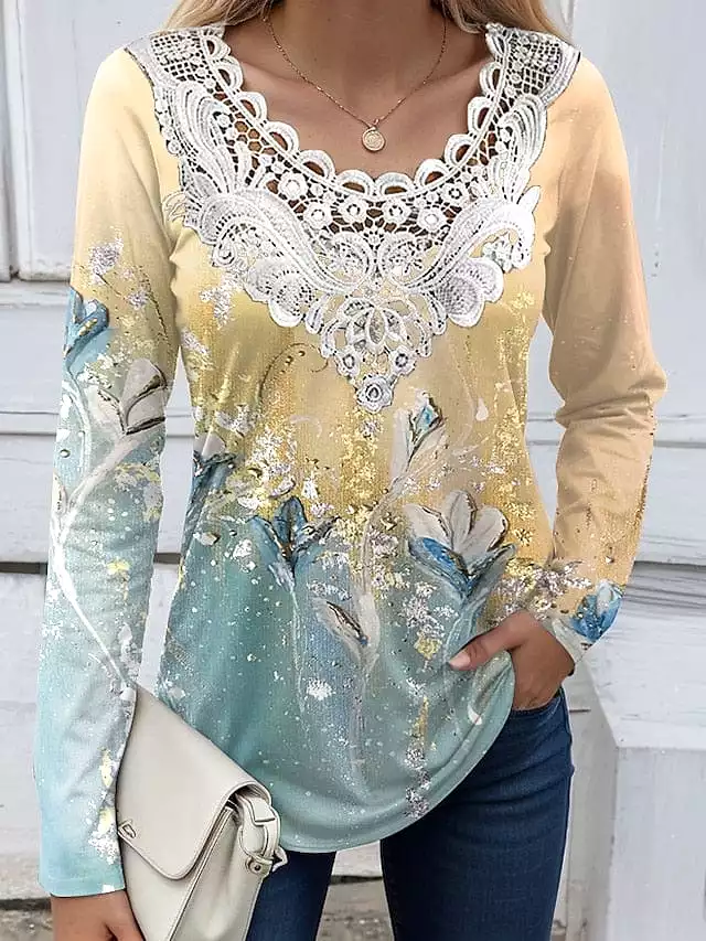 Floral Print Lace Women's Blouse