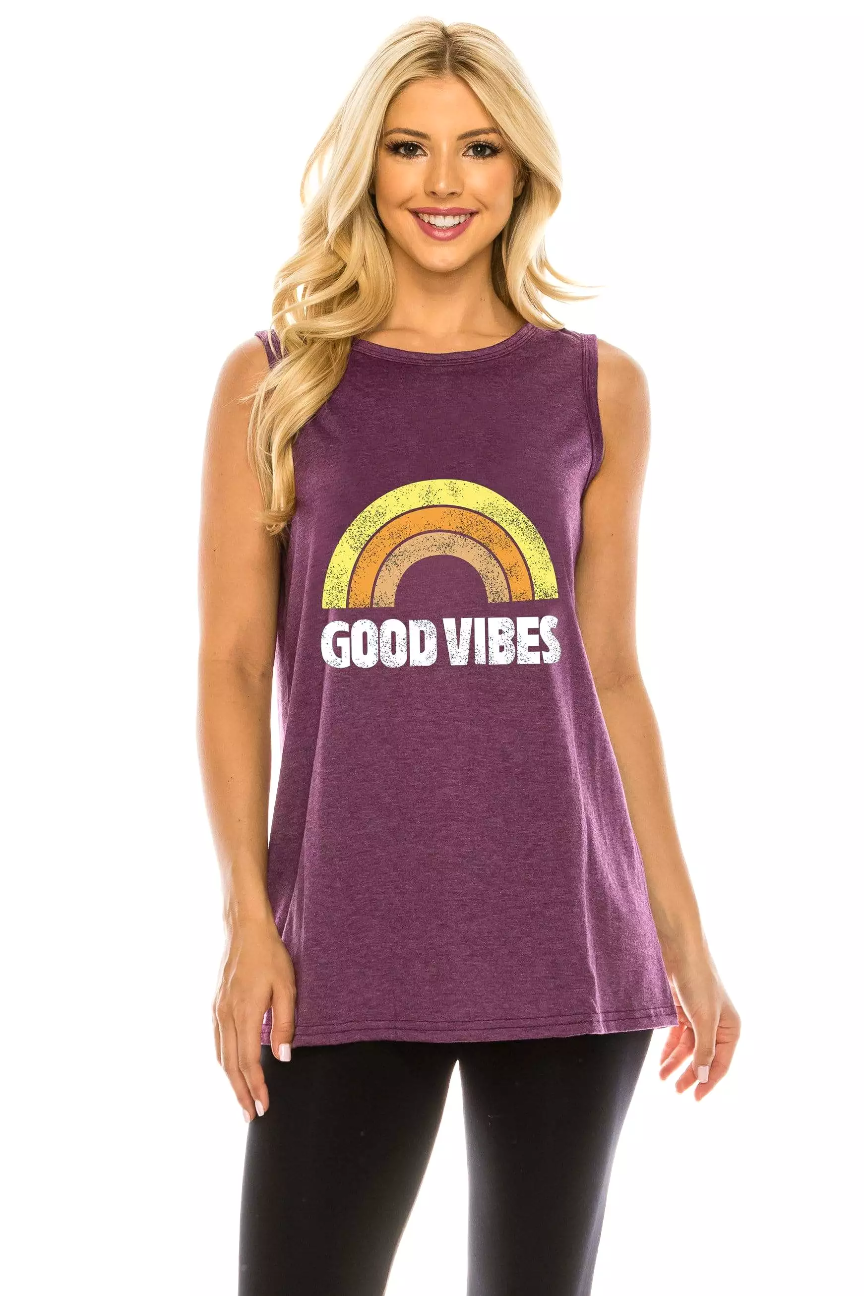 Haute Edition Women's Good Vibes Loose Fit Tank top. Plus size available