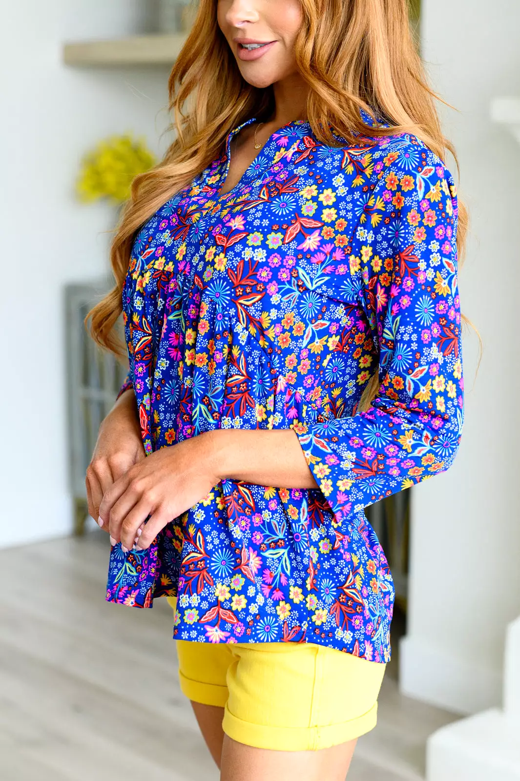 Lizzy Babydoll Top in Royal Retro Floral