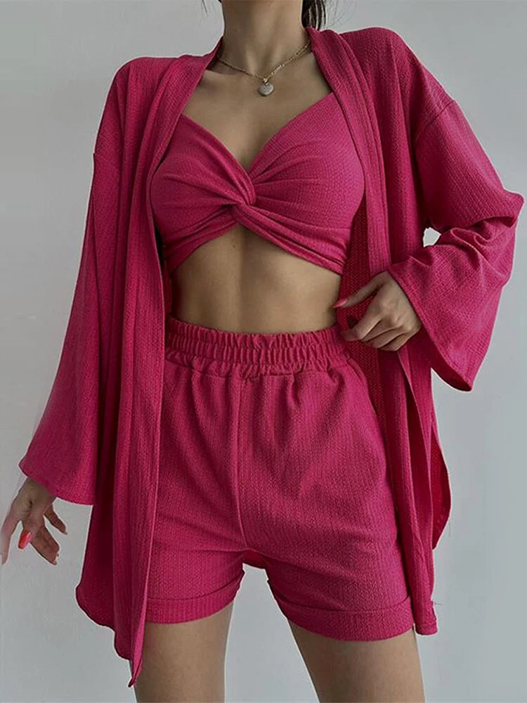 Long Sleeve Loose Blouse Three-Piece Suit Women 2023 Summer Casual Sets