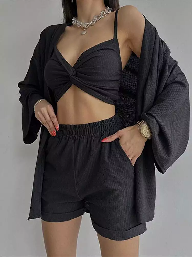 Long Sleeve Loose Blouse Three-Piece Suit Women 2023 Summer Casual Sets