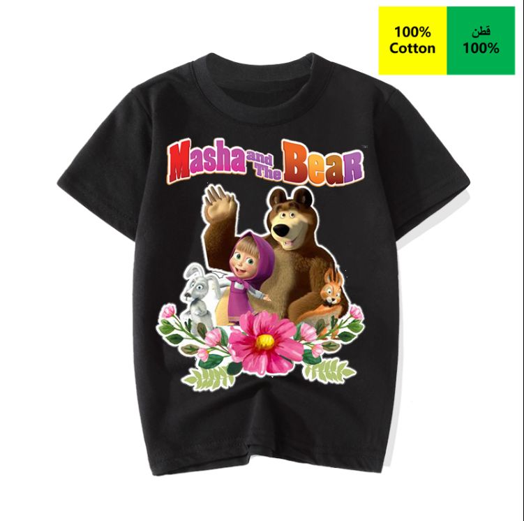 Masha and the Bear boys and girls summer round T- shirt summer clothes new cartoon printing children's clothes baby cotton casua