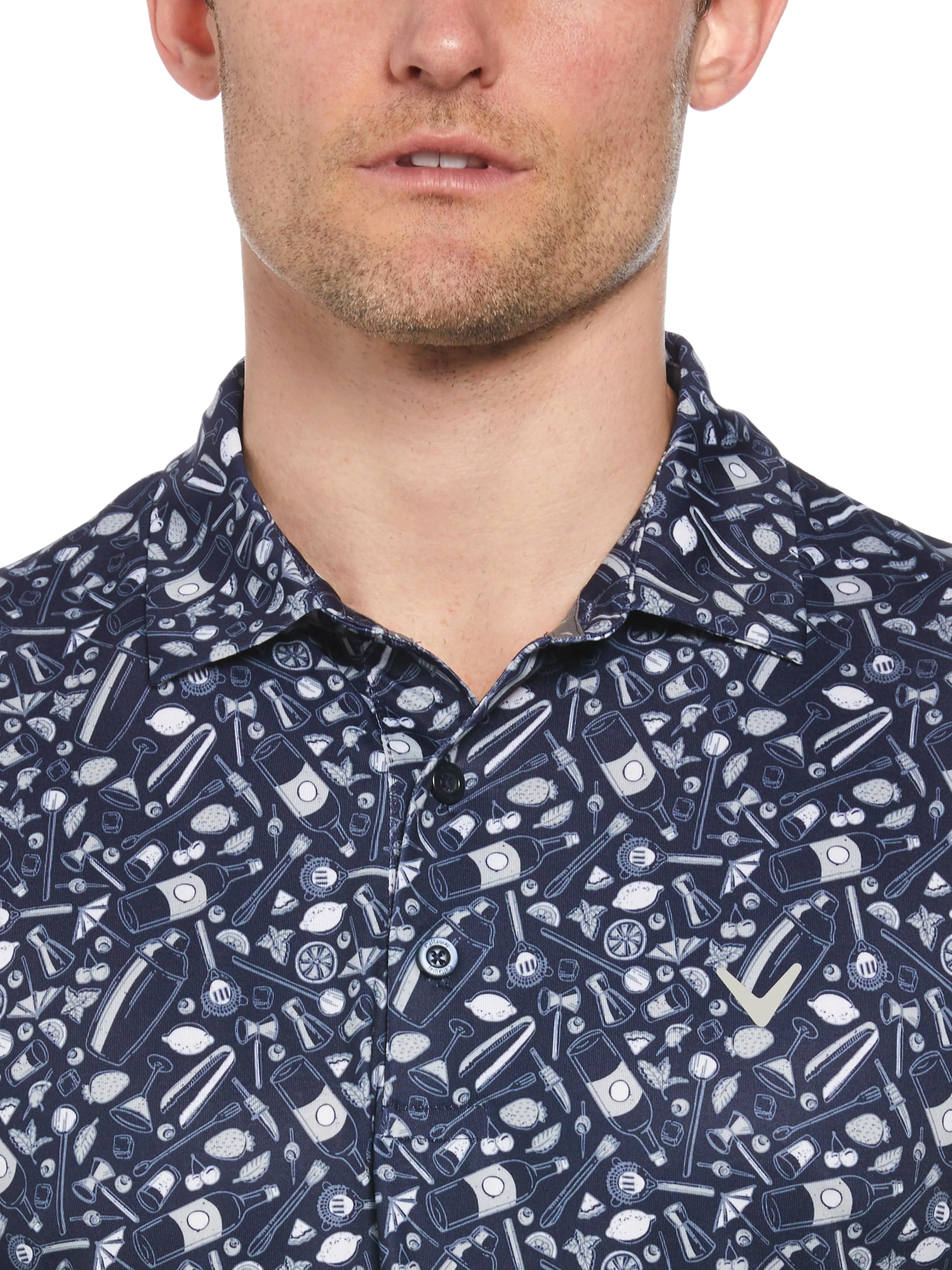 Mens Tropical Cocktail Print Short Sleeve Golf Polo