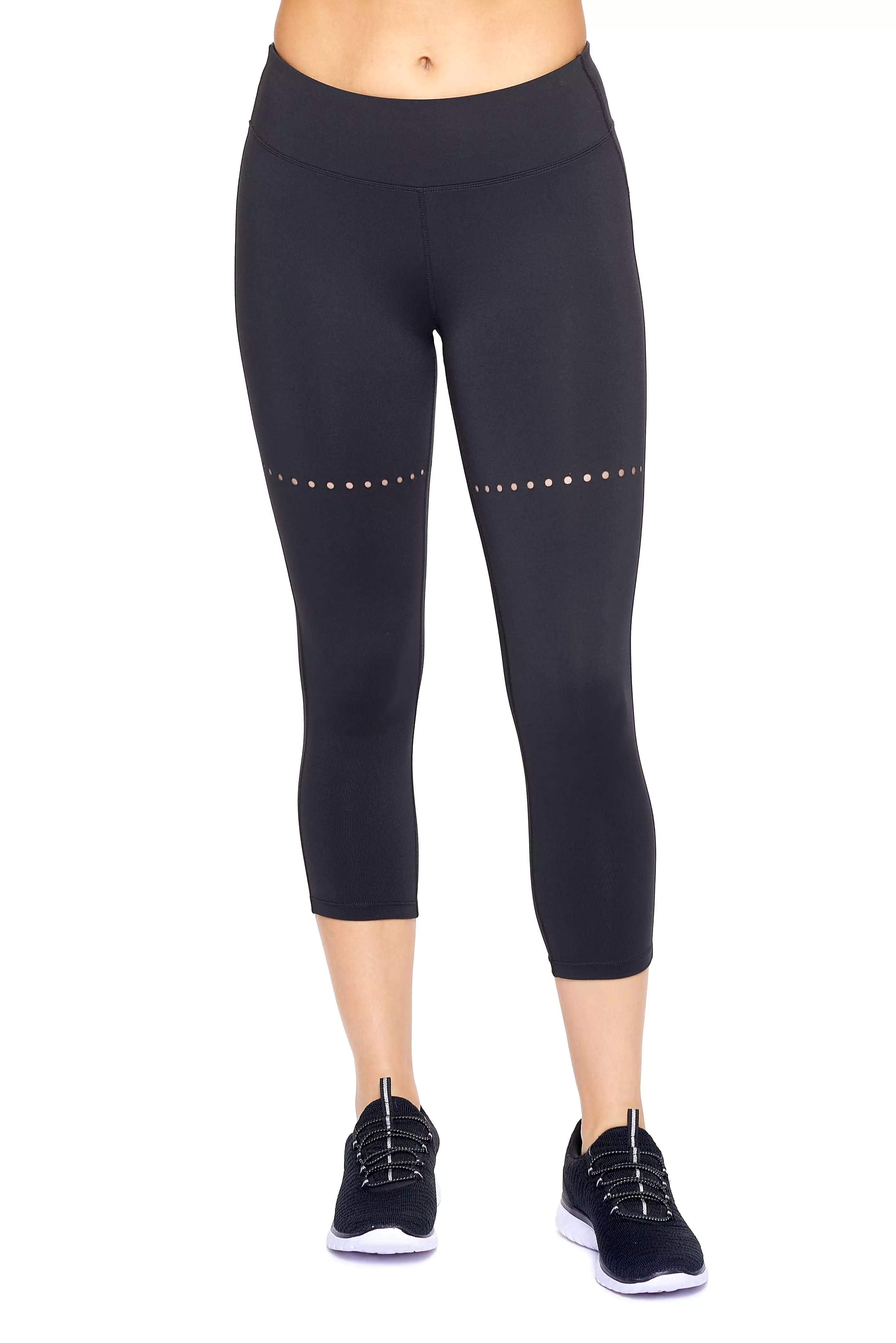 Mid-Rise Faux Seam Laser Cut Capri Leggings Black