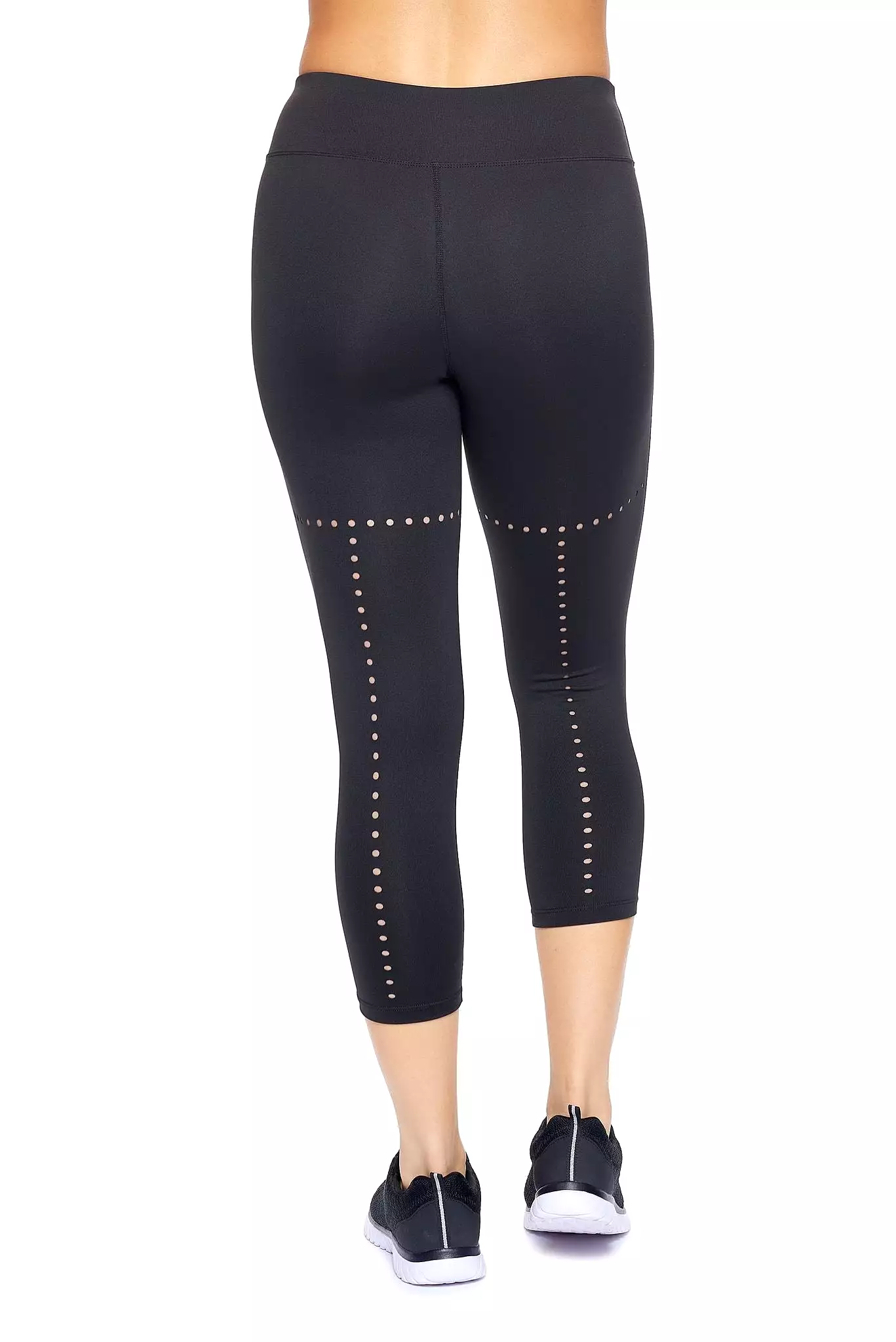 Mid-Rise Faux Seam Laser Cut Capri Leggings Black