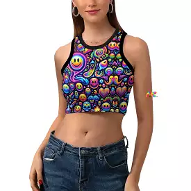 Neon Bliss Women's Rave Cropped Slim Racer Tank Top