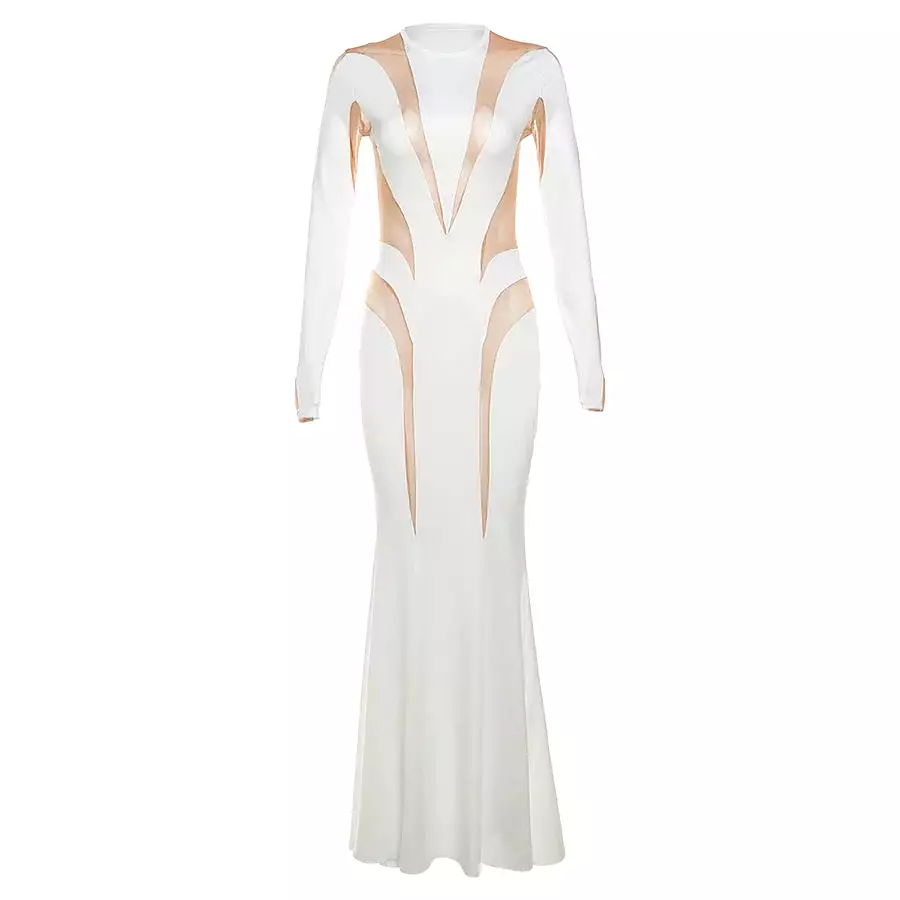 New arrivals long sleeve maxi dress white evening dress floor-length gown ladies slim dress