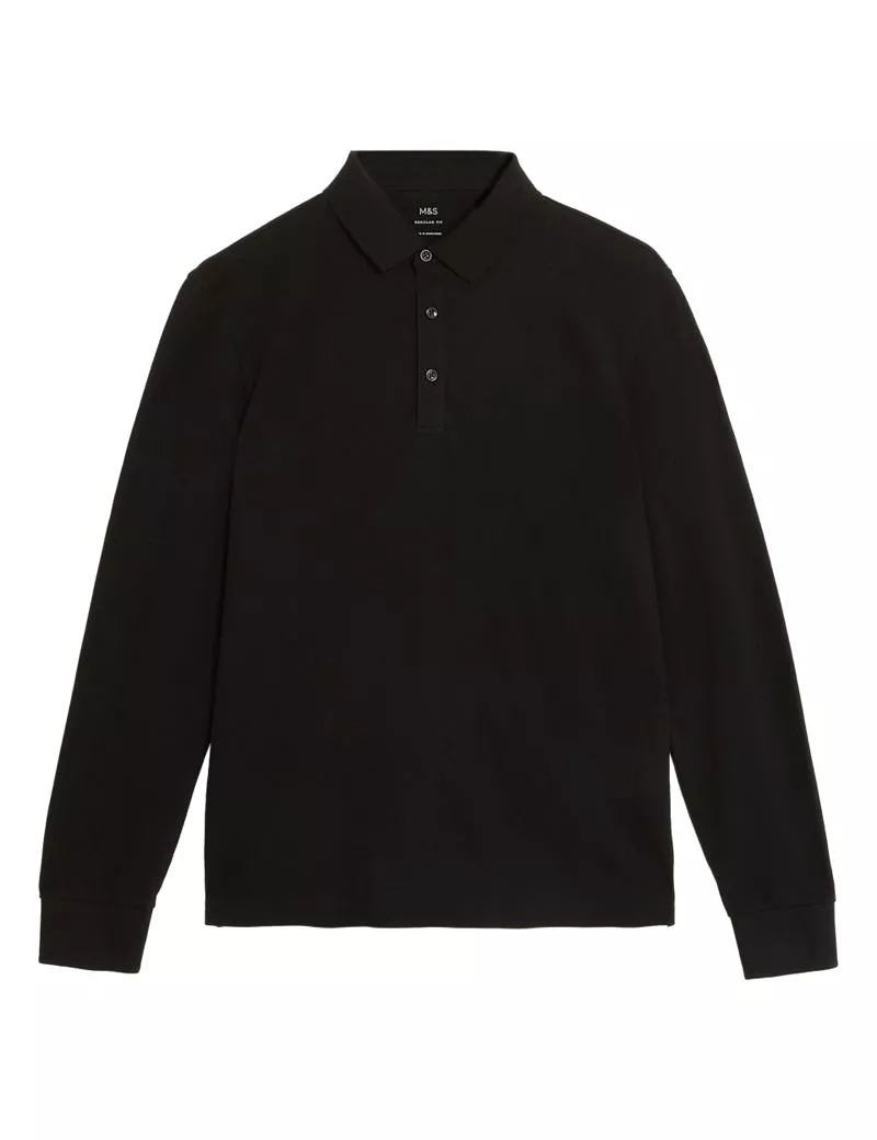 Pure Cotton Long Sleeve Polo Shirt