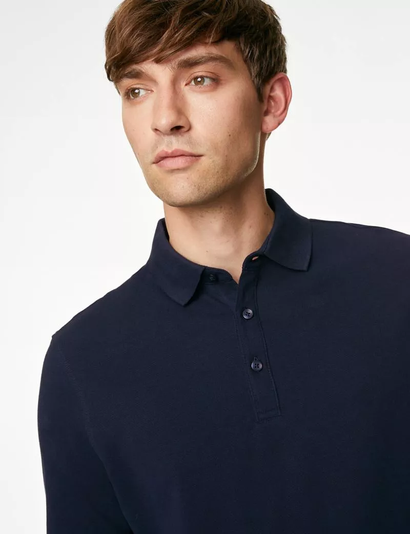 Pure Cotton Long Sleeve Polo Shirt