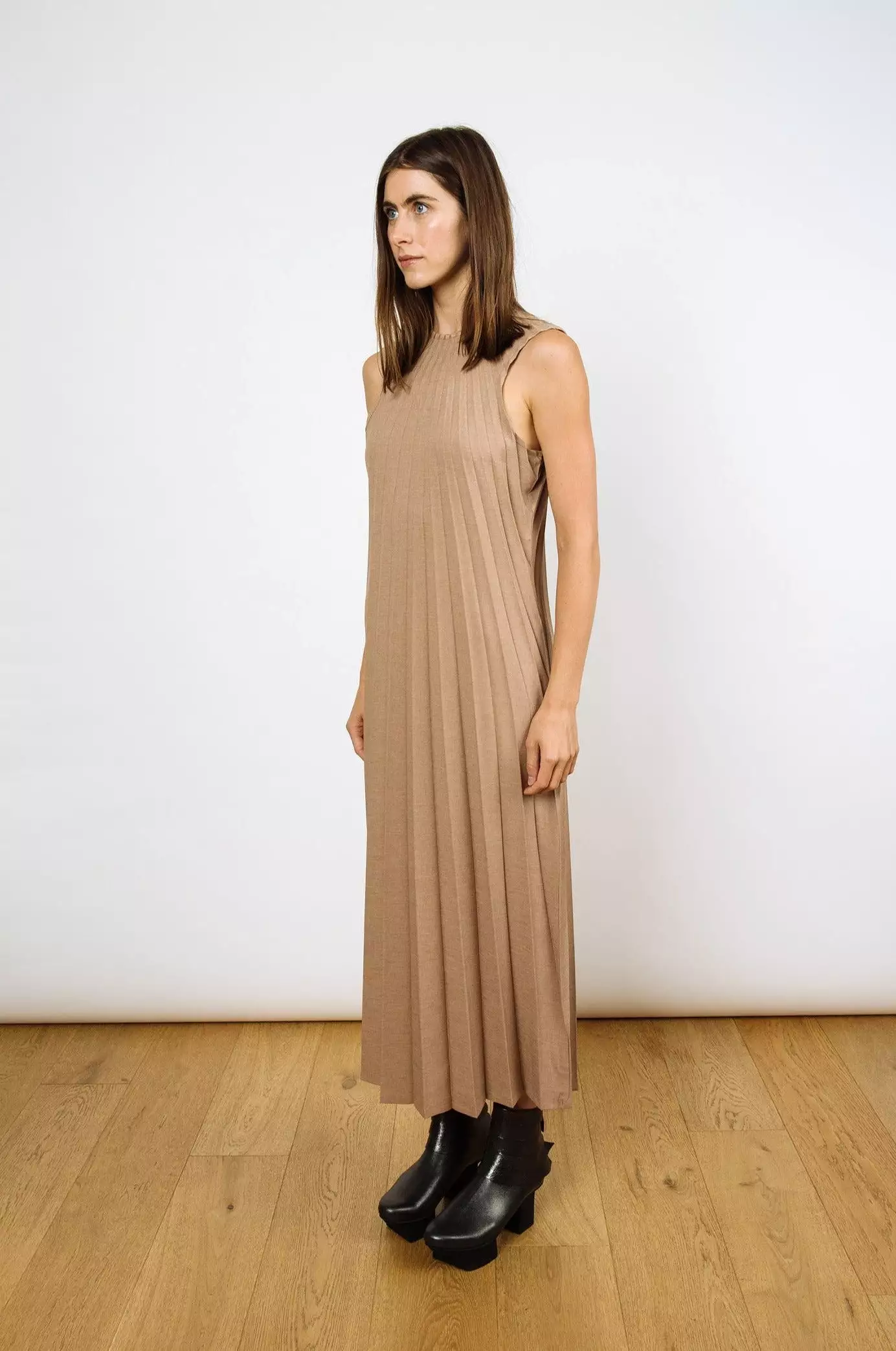 Reversible Racerback Maxi Sunburst Dress | Latte