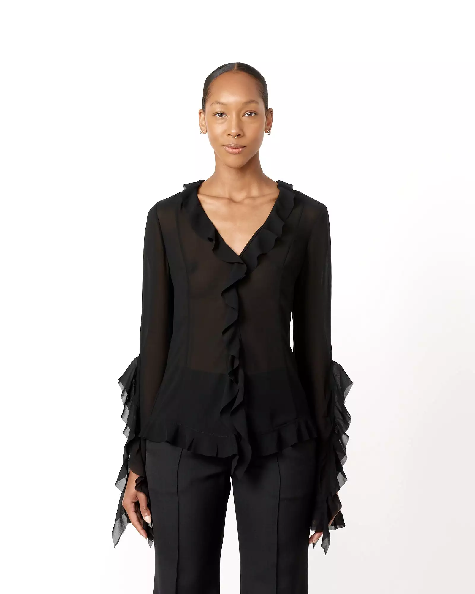 Ruffle Blouse in Black