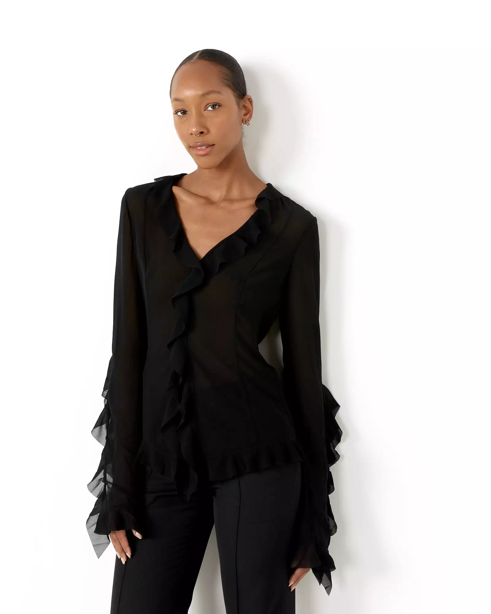 Ruffle Blouse in Black