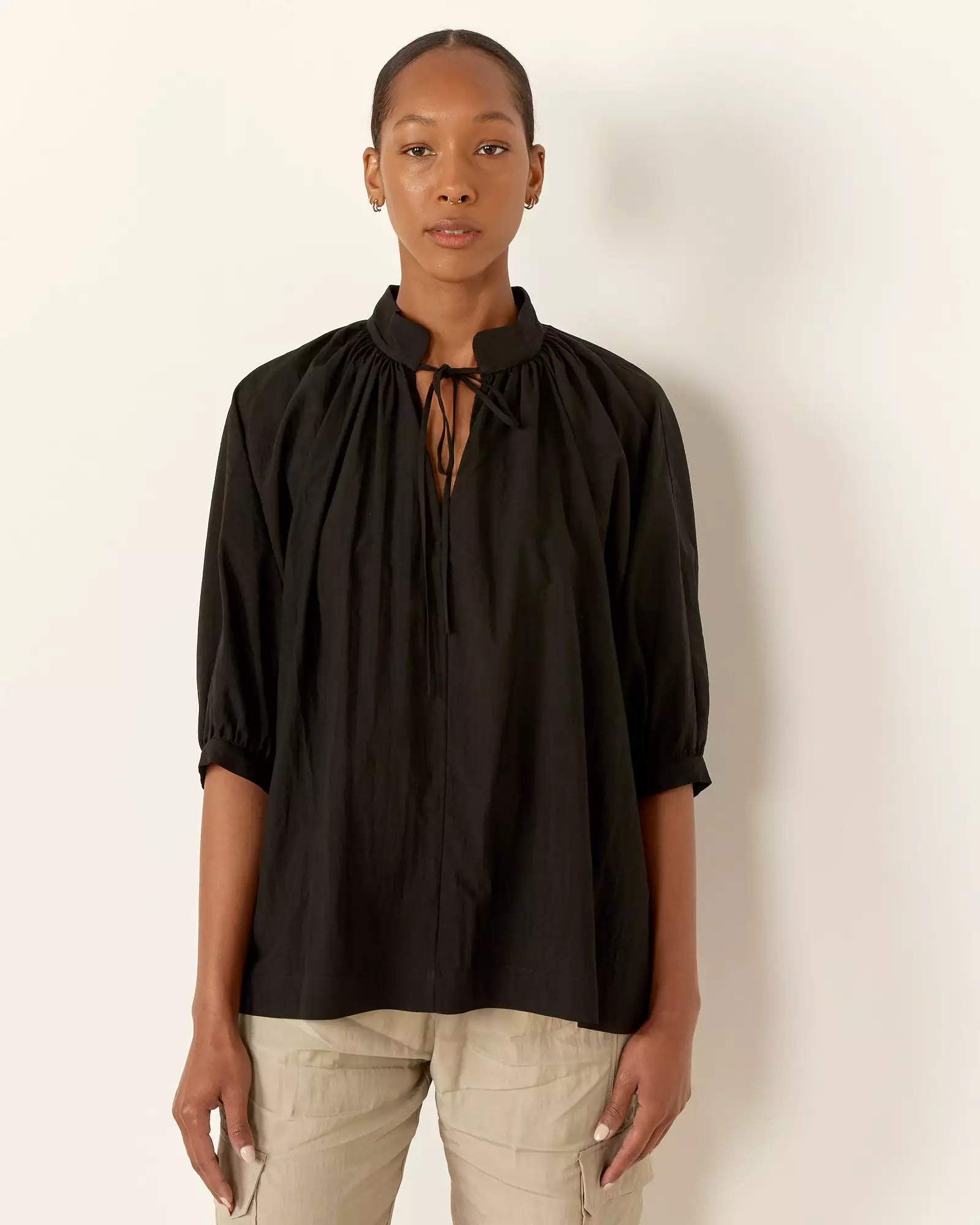 Shirred Blouse in Black