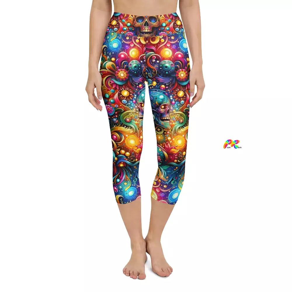 Skull Light Fantasia Goth Rave Yoga Capri Leggings