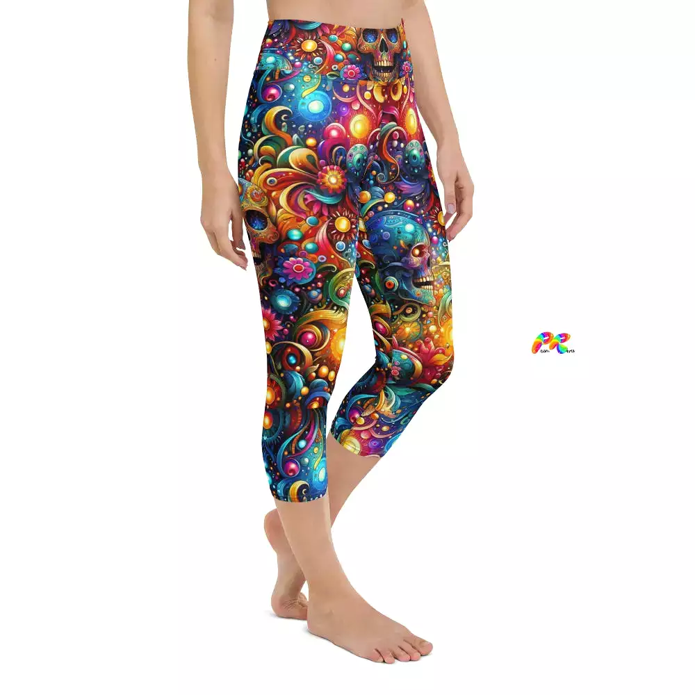 Skull Light Fantasia Goth Rave Yoga Capri Leggings