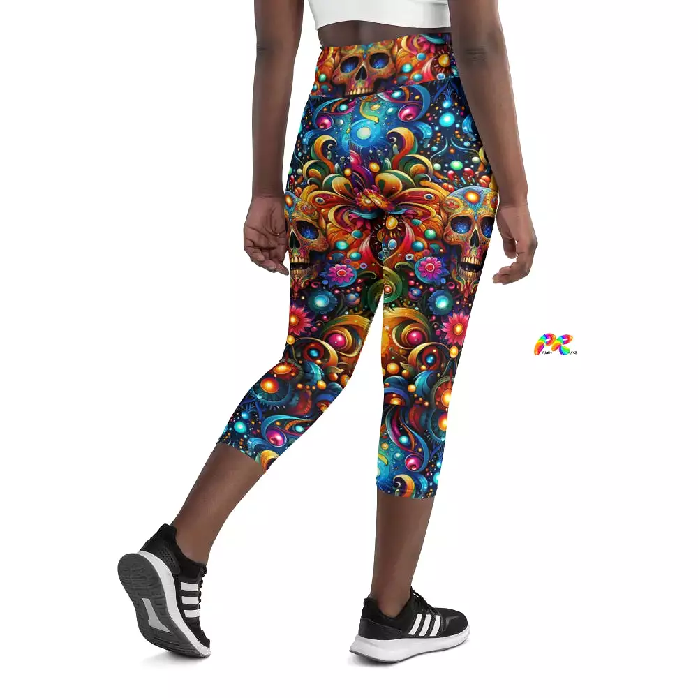 Skull Light Fantasia Goth Rave Yoga Capri Leggings