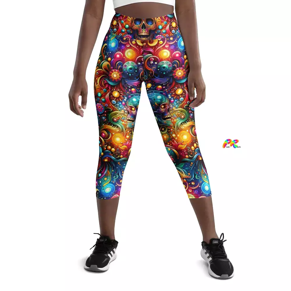 Skull Light Fantasia Goth Rave Yoga Capri Leggings