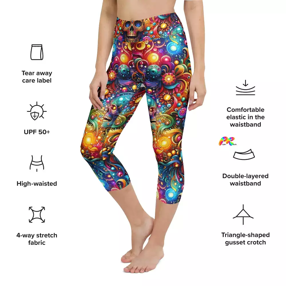 Skull Light Fantasia Goth Rave Yoga Capri Leggings