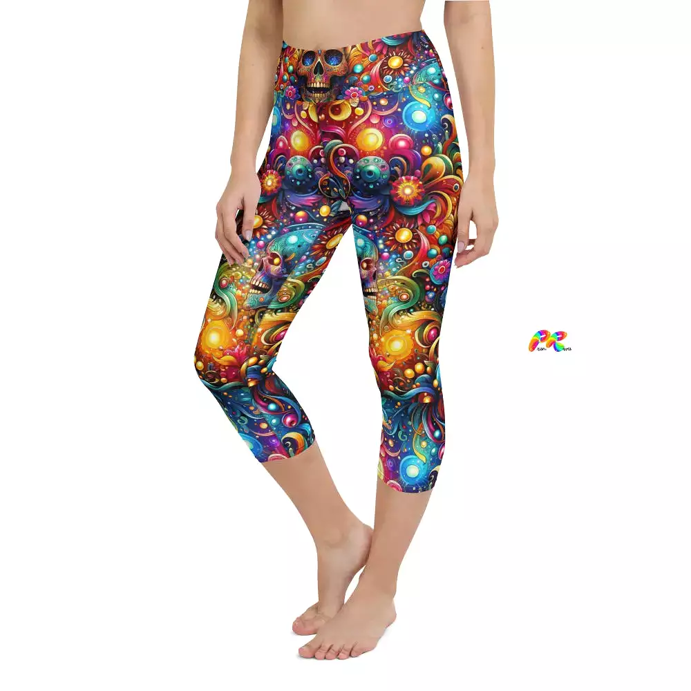 Skull Light Fantasia Goth Rave Yoga Capri Leggings