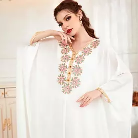 Snow White Batwing Sleeves Dubai Turkey Arab Abaya Fashion Caftan Maxi women muslim long dress 2XL B-31756