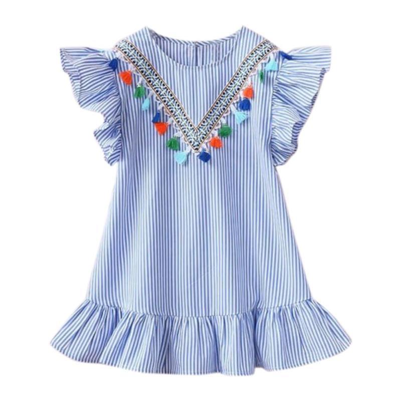 Striped Petal Sleeve Girls Dresses