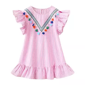 Striped Petal Sleeve Girls Dresses