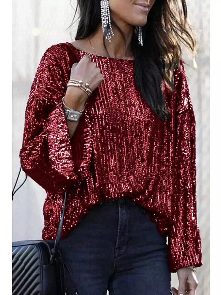 Stylish Women's Sequin Embellished Fleece Blouse