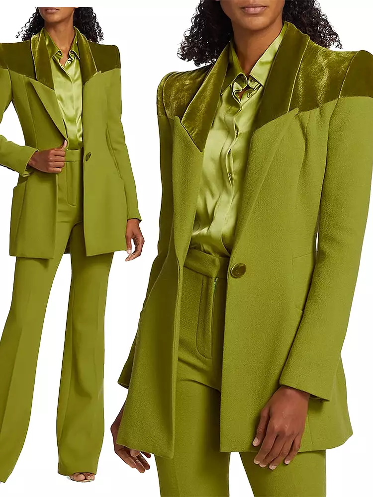 TAILOR SUITE Custom Green Women Suits Pant Set Blazer+Trousers