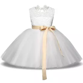 White Sleeveless Flower Girl Dress