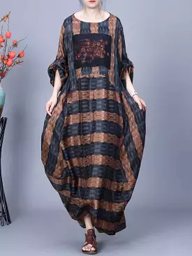 Women Artsy Stripe Irregular Spliced Maxi Dress CO1035