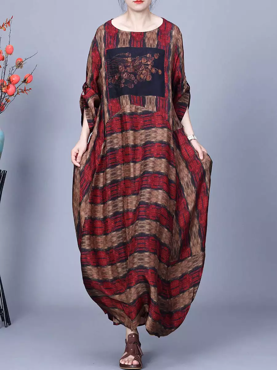 Women Artsy Stripe Irregular Spliced Maxi Dress CO1035