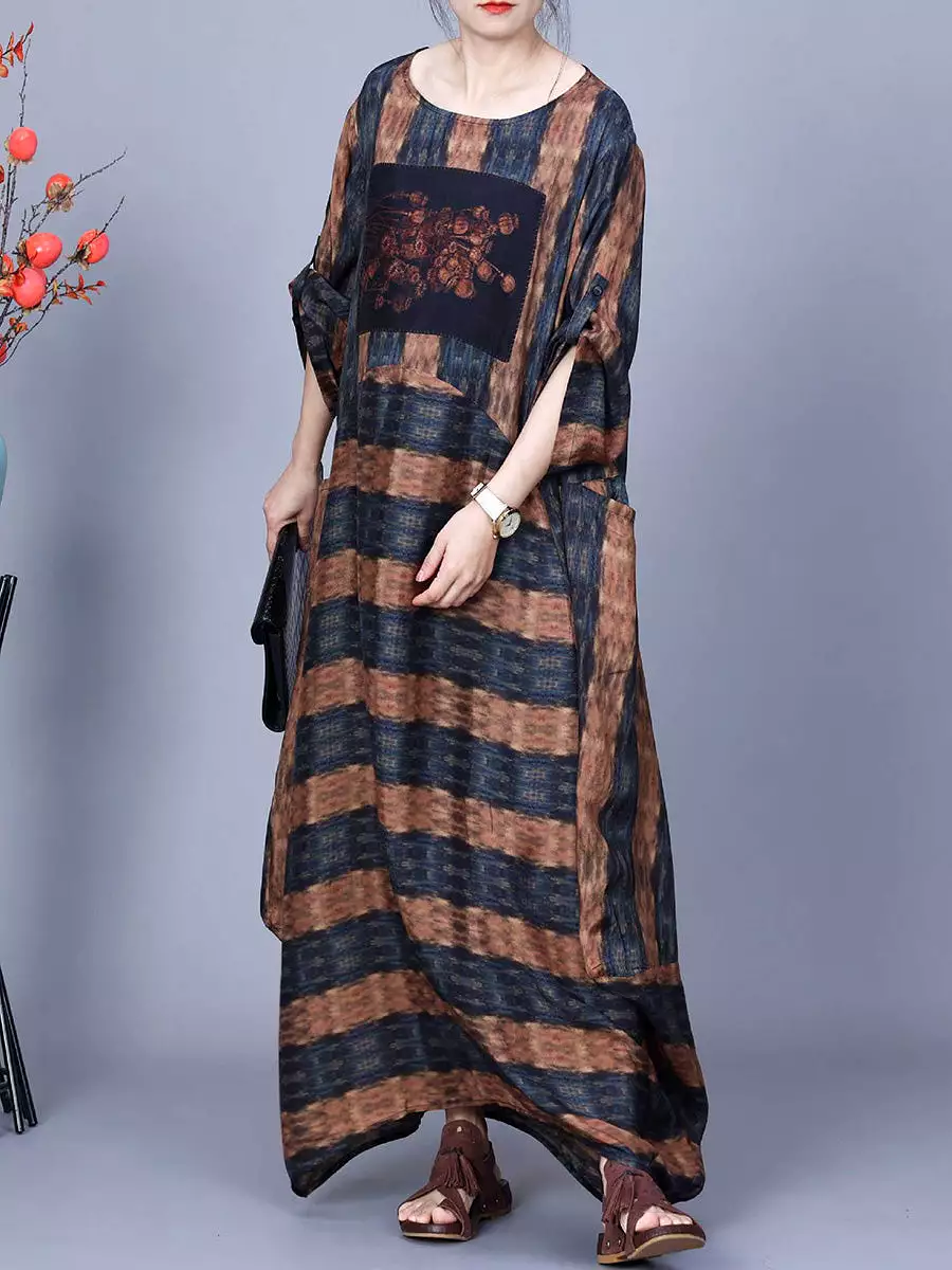 Women Artsy Stripe Irregular Spliced Maxi Dress CO1035